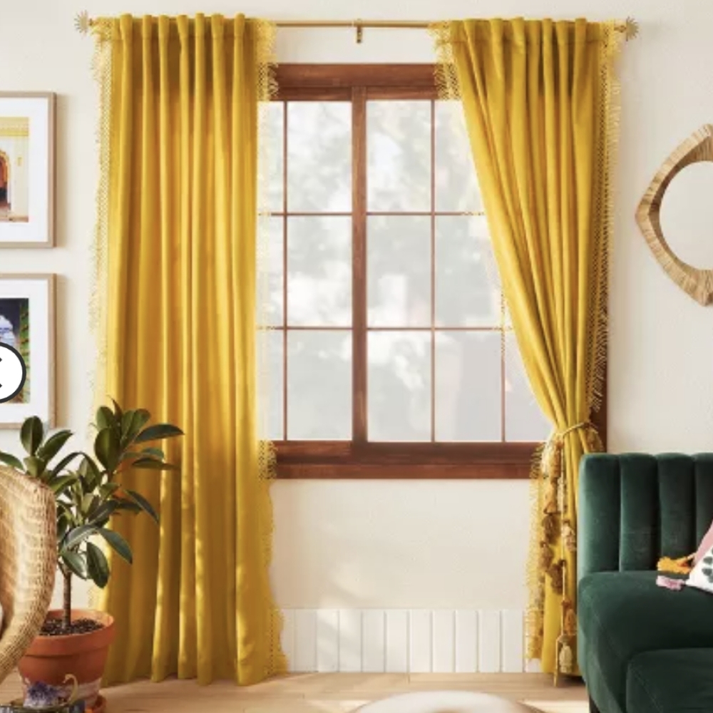 Opalhouse Curtain in Gold Velvet with Macrame Trim - 4 panels, 95"